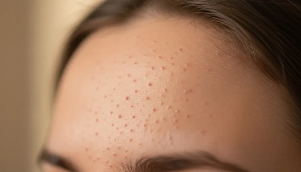 Typical appearance of fungal acne on the forehead