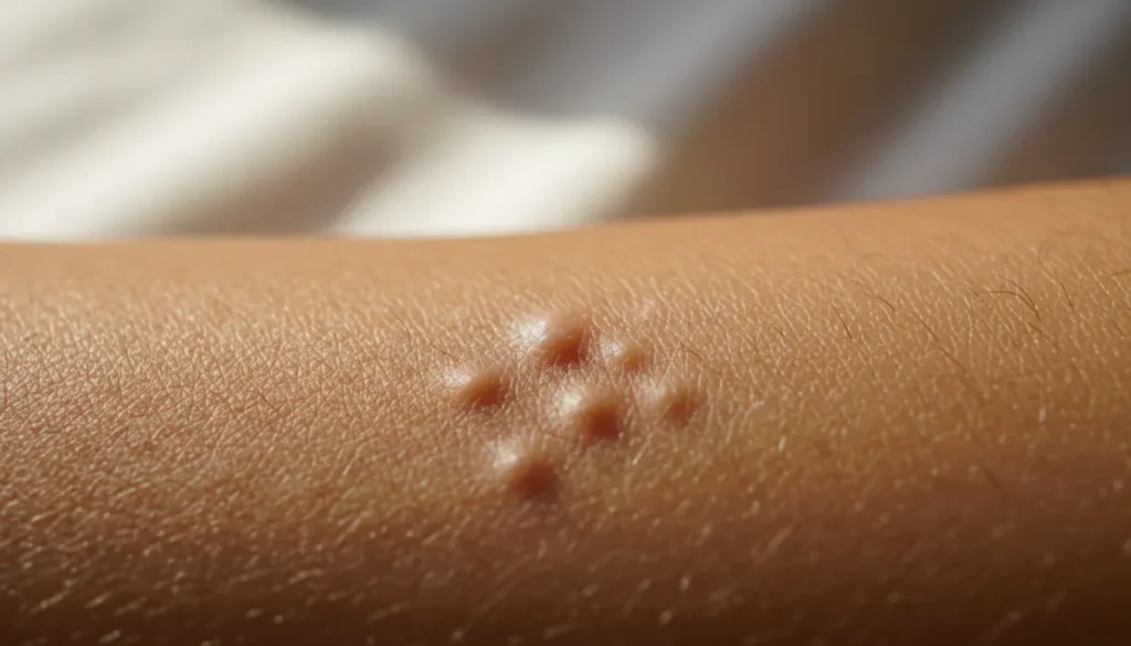 A close-up of skin showing tiny colorless itchy bumps