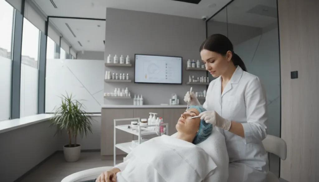 Professional glycolic acid peel application