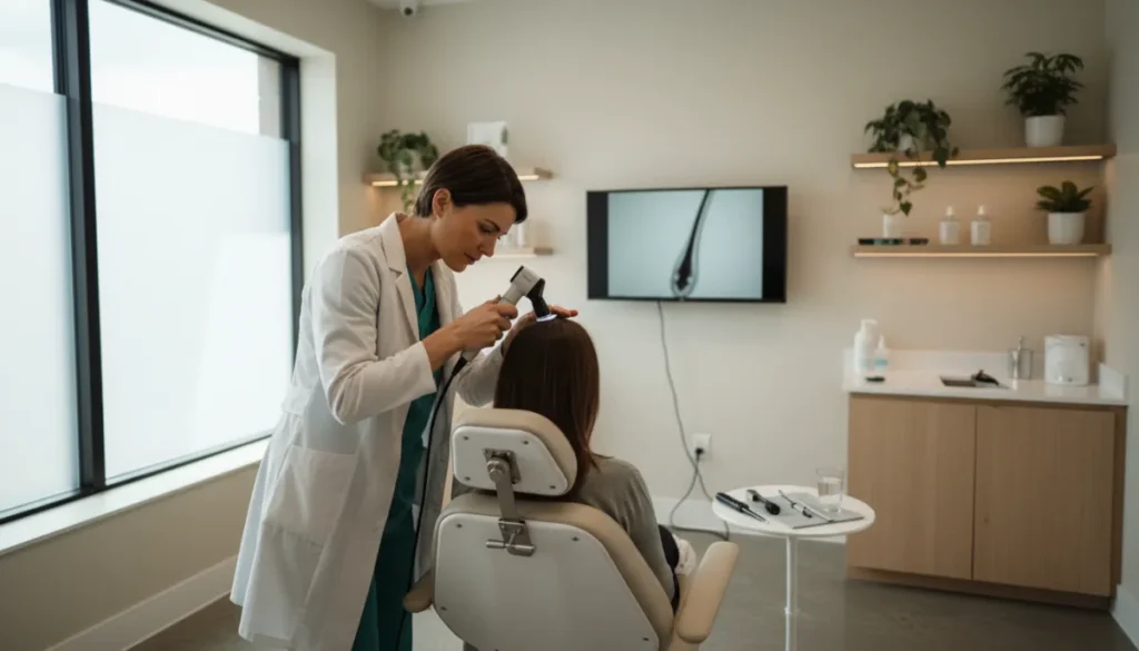 Professional scalp examination to identify causes of hair loss