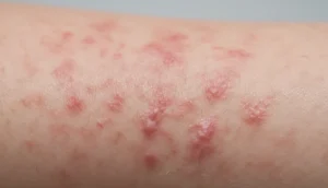 Inflamed skin showing typical contact dermatitis rash