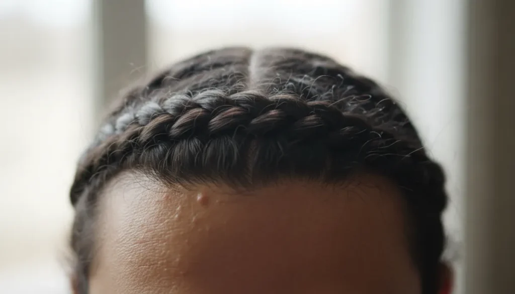 A tight hairstyle causing traction on the scalp
