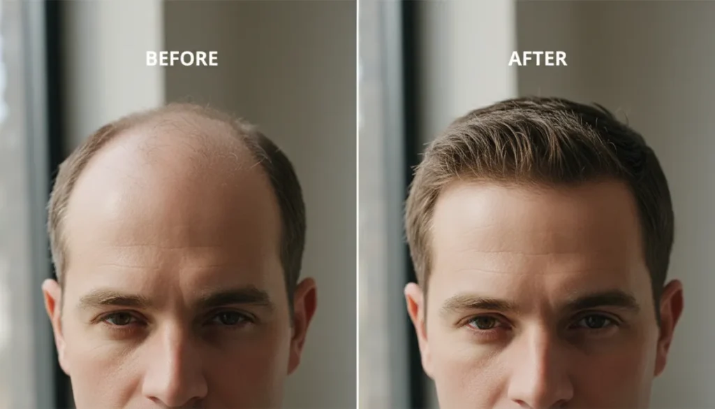 Before and after results of a hair transplant